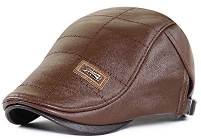 DongBao Schiebermütze Damen Herren Schirmmütze Driving Cabbie Jagd Flatcap Newsboy Cap PU LederKappe