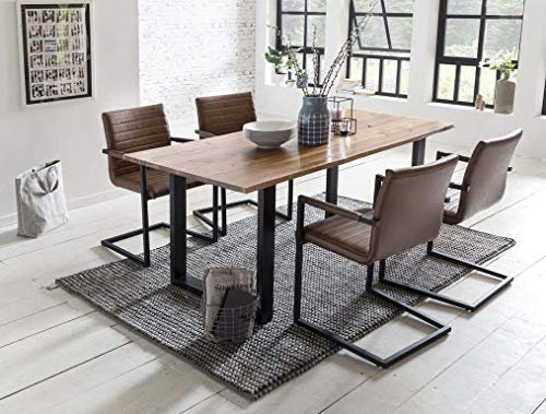 Froschkönig24 Esszimmer Essgruppe mit 4 Stühlen Esstisch Komplettset echter Baumkante Akazie Schwarz, Maße Tischplatte:160 x 85 cm