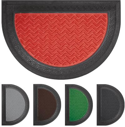 OLIVO.shop GRECA, zerbino mezzaluna esterno, zerbino in gomma, zerbino moquette e gomma ingresso, zerbino greca, vari colori, 40x60 cm (Rosso)