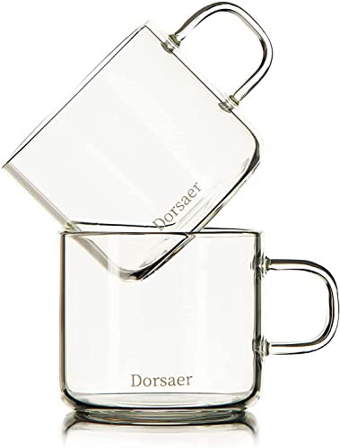 Dorsaer Glass Cups -6oz Small Crystal Clear Glass Coffee Cup for Latte,Cappuccino,Hot Chocolate,Tea and Juice (Set of 2)