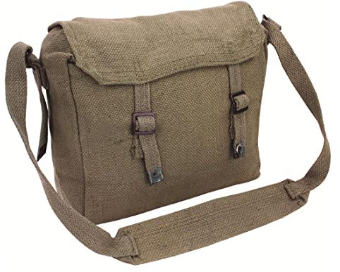 Outdoor World Bolsa de almuerzo tipo mensajero de lona con 1 correa ajustable, unisex, estilo militar vintage, para el trabajo, la escuela, viajes, bandolera al hombro (Olive)
