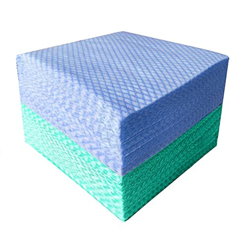 JINYUDOME J Cloths, Reusable Cleaning Cloths, Kitchen Dry Wipes, Soft,Durable,Easy to Clean(Pack of 100 Sheets,Green&Blue)