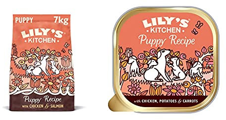Lily's Kitchen Puppy Recipe Chicken, Salmon & Peas Complete Dry Dog Food (7 kg) & Puppy Recipe with Chicken - Grain Free Puppy Wet Dog Food (10 Trays x 150 g)