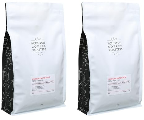 Rounton Coffee Sparkling Water Decaf - Medium Roast Decaffeinated Coffee Beans for Espresso & Filter - 2kg (2 x 1kg)