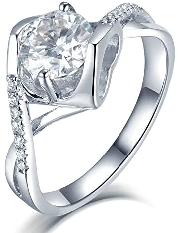 Banemi Big Engagement Ring, Silber Ringe 925 Frauen mit Kreuz Verdrehtes Herz Moissanit Freund Geschenk Vorhanden Größe 52 (16.6)