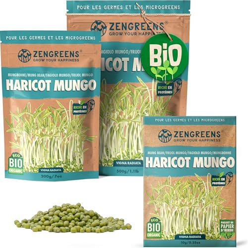 ZenGreens® - Semillas de frijoles mungo ecológico - Elija entre 10g, 200g y 500g - brotes de poroto mungo - germinación de más del 97% - Microgreens