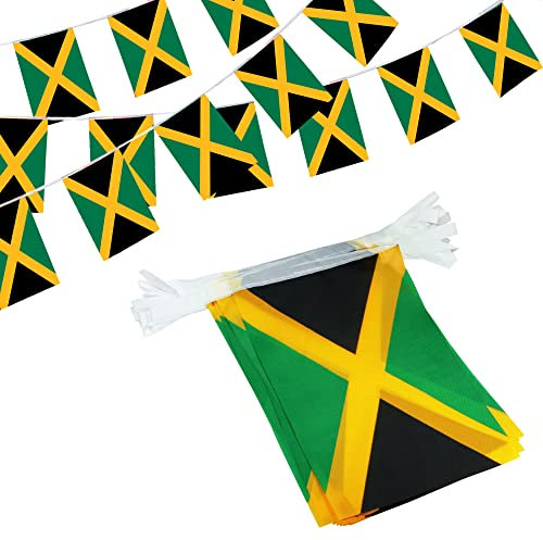 Banderines de bandera de cuerda de Anley Jamaica, eventos patrióticos, 6 de agosto, decoración del día de la independencia, barras deportivas, 33 pies, 38 banderas