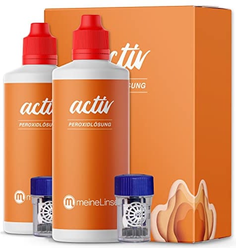 meineLinse activ Peroxidlösung Doppelpack 2 x 360ml + 2 Behälter - für die schonende Reinigung weicher & formstabiler Kontaktlinsen - konservierungsmittelfrei (2x 360ml + 2 Behälter)