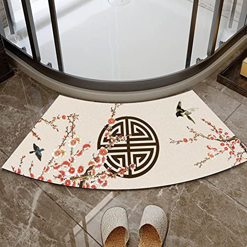 PRELGOSP Tappetino Doccia Antiscivolo Angolare, Antiscivolo Diatomo Tappetino da Bagno Curvo, Super Assorbente Tappeto Bagno Angolare per Docce Semicircolare,F,40x75cm
