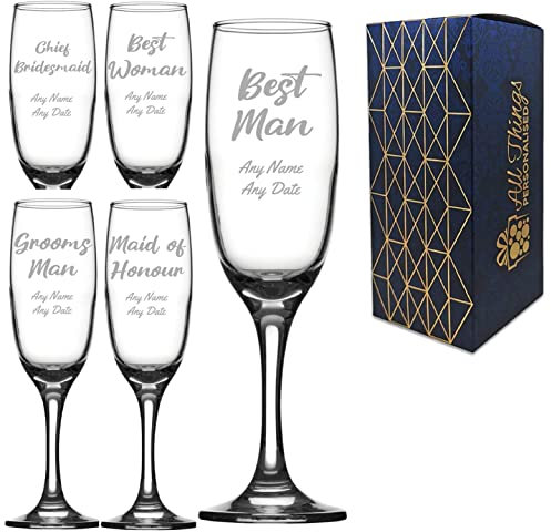Personalised Engraved Wedding Champagne Glass Wedding Guest, Best Man, Best Woman, Grooms Man, Maid of Honour, Chief Bridesmaid, Imperial Flute 7.5oz/221ml,Script Font