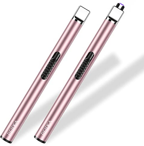 REIDEA Electronic Candle Lighter Arc Windproof Flameless USB Rechargeable Lighter with Safe Button for Home Kitchen (2 Pack Rose Gold)
