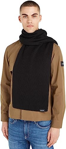 Calvin Klein Herren Classic Cotton Rib Knit Scarf K50K510996 Gestrickter Schal, Schwarz (Ck Black), OS