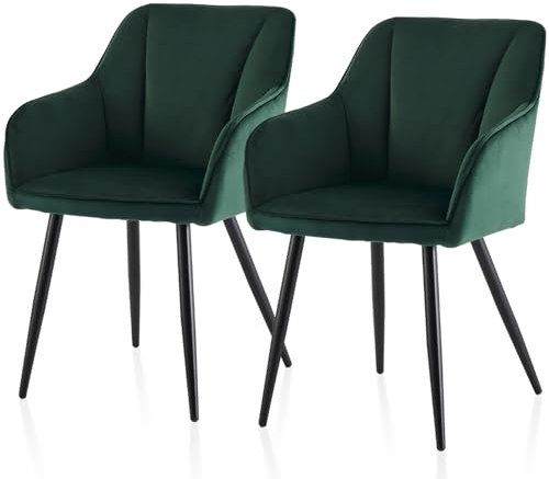 TUKAILAI Esszimmerstühle 2er Set aus Samt,Küchenstuhl Polsterstuhl Armlehnstuhl mit Armlehnen,Rückenlehnen,weiche Sitzpolster,Metallbeinen,Modern Sessel für Küche Esszimmer Wohnzimmer,Grün