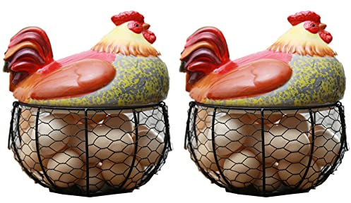 AMIUHOUN 2X Huevera de Cerámica Huevo de Gallina Canasta de Huevos Colección de Canasta de Frutas Adornos de Gallina(B)