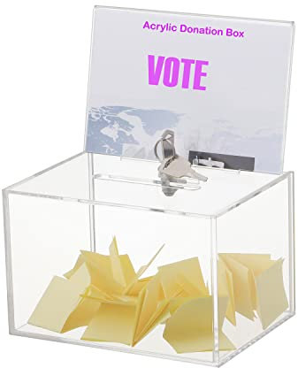 Acrylic Donation Box, Lockable Transparent Voting Box with Sign - Size 16 * 11.5 * 10cm