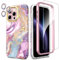 SHEDEER 4-in-1 iPhone 15 Pro Max Case with Screen Protector + Bumper & Camera Protector | Military-Grade Shockproof 360° Protection, 15 Pro Max Case Glossy Fade-Resistant Pattern Design (Purple)