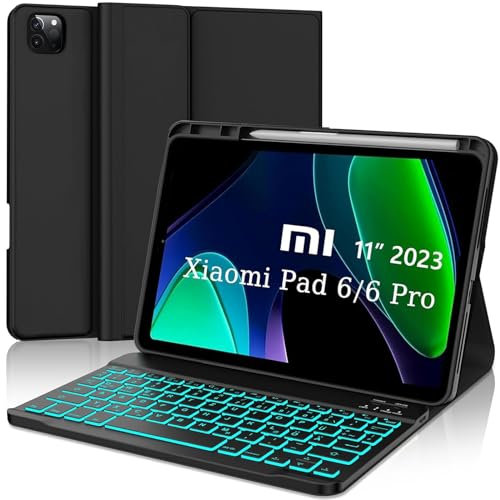 AVNICUD Tastatur Hülle für XIAOMI Pad 6 11 Zoll 2023 - Backlights Deutsch QWERTZ Bluetooth Tastatur Magnetisch Abnehmbarer TPU Schutzhülle Kompatibel mit Xiaomi Pad 6/ Pad 6 Pro 2023 11, Schwarz