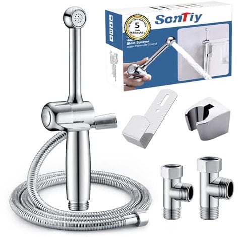 Bidet Handbrause mit Schlauch, SonTiy 7.9 Messing WC handbrause bidet mit Einstellbarem Druck G1/2 & G3/8 Umschaltventil für WC Dusche, Persönliche Hygiene Windel Dusche Tierbad, Chrom