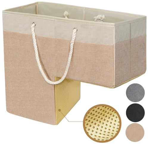 slcinwzdt Stair Basket for Stairs with Handle, Staircase Baskets for Carpeted and Wooden Stairs,16 Step Storage Basket for Toys, Clothes, Books, Tools, with Hard Board, Anti-slip (1, Beige)
