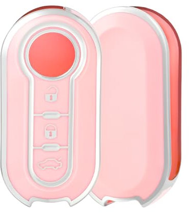 OFF WE GO Coque de Clé Voiture pour Fiat Voiture Clé à Télécommande Étui TPU Coque Protection Clé Voiture pour 500 C/L/X Brava Bravo Doblo Ducato Fiorino Punto Accessoire Clé Voiture, Argent Rose