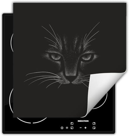 DarHaus Herdabdeckplatte 50x52 cm Einteilig Küchen Zubehör Kochfeld Abdeckung Ceranfeld Herdplattenabdeckung Induktionskochfeld Aufrollbare Matte, schwarz - Katze