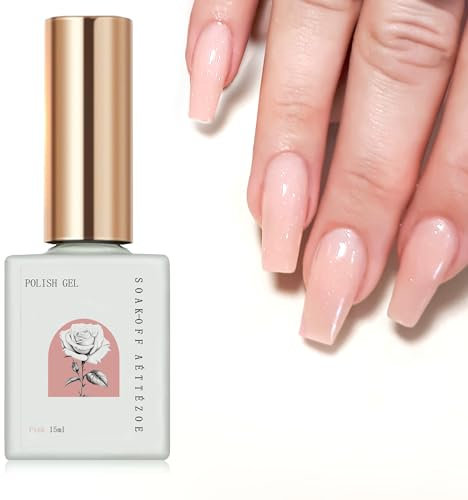 Aéttézoe UV Nagellack Pink, 15ml Gel Nagellack Transparent Rosa Flache gerundete Pinsel, Schnell Trocknend Soak Off Nail Gel Polish Rosa Natürliche für Salon & Heimgebrauch Nail Art