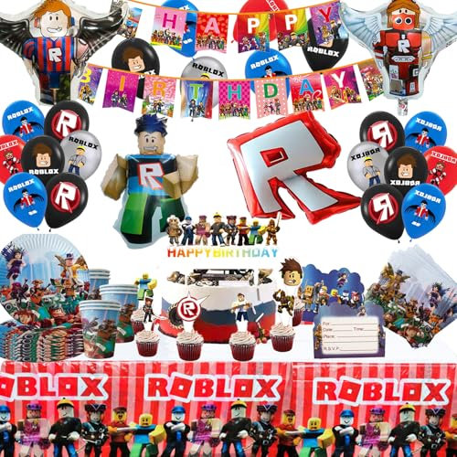 99 Pcs Stoviglie Rob-lox, Palloncini e Kit Festa Compleanno, Decorazioni per Feste di Bambini