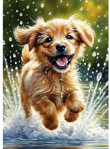 DAERLE Diamant Painting Bilder Plätschern und liebenswerter Hund, Diamond Painting Niedliches Hündchen, Diamond Painting Set Erwachsene Mosaikherstellung, Diamant Malerei für Haus Dekoration 30x40cm