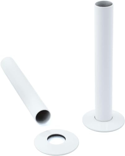 Warmehaus Pair of White Radiator Pipes and Pipe Collars Sleeves | 180mm, Durable Brass, Easy to Fit