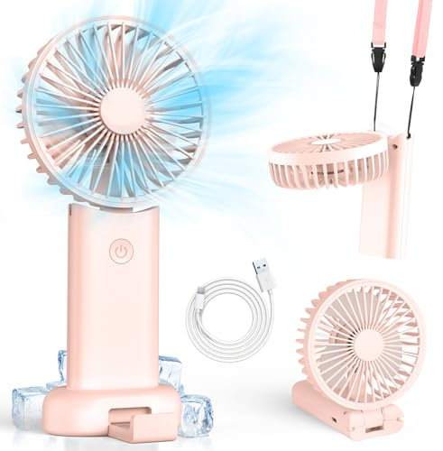 Namouk Portable Handheld Fan, 3000mAh USB-C Rechargeable Battery Operated Fan, 3 Speeds Mini Desk Fan with Max 16Hrs Battery Life, 180° Foldable Personal Fan Ideal for Travel, Home, Office Use