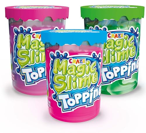 CRAZE Magic Slime Topping Magic - 3er Set Schleim Kinder in 3X 70 ml Dose mit Glitter & verschiedenen Toppings - Slime Set sicher & rückstandsfrei, Neon Grün, Türkis, Lila