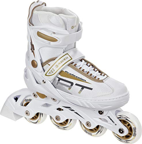 Raven Profession Inlineskates Inliner für Kinder und Erwachsene OPTIONAL 2in1 mit Schlittschuhen verstellbar White/Gold 31-35 (20,5 cm-22,5 cm)
