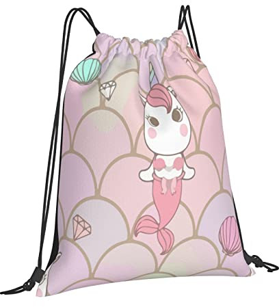 501 Homme Femme Pochette Queue De Sirène Mignonne Licorne Sac Rangement Pratique Sac À Dos Avec Cordon Serrage Poids Léger Cordon Sacs À Dos Pour Foot Natation Voyage