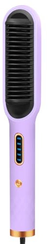 vicihoho Cepillo Alisador Pelo, peine alisador de pelo con pantalla LCD 2 en 1, peine de iones negativos de calentamiento rápido PTC, rizador eléctrico de 140 °C a 220 °C
