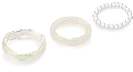 xbiez Stapelbarer Ring aus Kunstharz, modisch, stapelbar, mit Perlen, elastisch, Y2K-Ringe, Schmuck, Damen, einfache dicke Ringe, 3 Stück, Harz