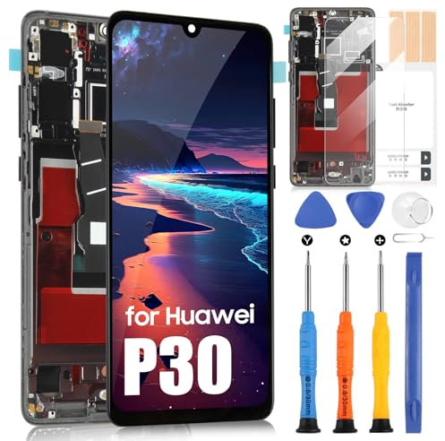 LCD Display für Huawei P30 LCD für Huawei P30 ELE-L29 ELE-L09 ELE-AL00 LCD Bildschirm Touchscreen Digitazer Assembly mit Werkzeugen (Schwarz mit Rahmen, Unterstützt keinen Fingerabdruck)