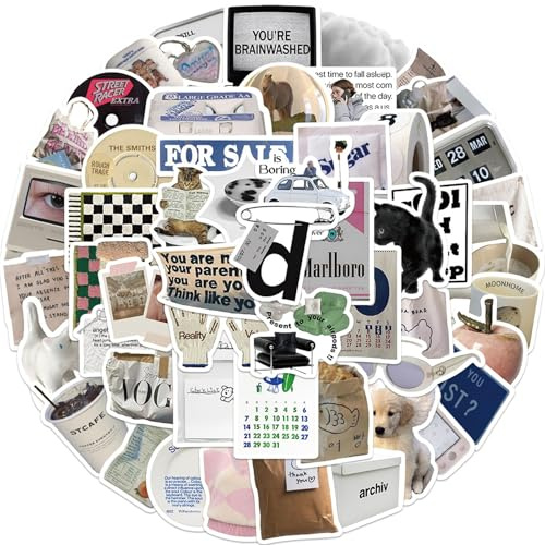 GGTTNRT 57Pcs Laptop Stickers Scrapbook Stickers, Stickers Aesthetic Personalized Cute Vintage Sticker, for Computer Phone Journal Skateboard Cups, Adults Children (Colourful Small Objects)