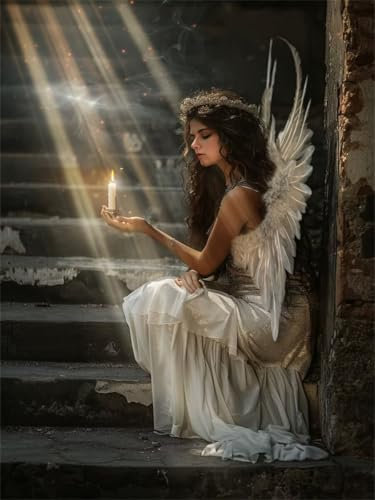 Engel Malen Nach Zahlen Licht Malen Nach Zahlen Kinder,DIY Kreativ Bastelset Erwachsene,Painting by Numbers mit Pinseln und Acrylfarben,für Geschenke und Home Wand Dekor (90x120cm,Ohne Rahmen) WS-112