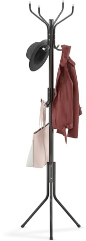 ZENO Coat Rack | Coat Stand | Coat Stands For Hallway | hat stand | Handbag Stand | 12 Hooks | 3 Tiers | Metal Coat Hanging Rack | Tall Hall Tree | Non Slip | Black