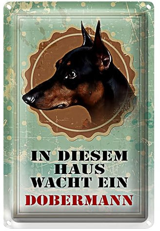 Warnschild Dobermann | Robustes Metallschild für Haustierbesitzer | Vintage-Design | 20 cm x 30 cm