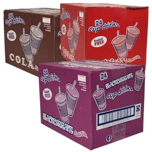 Refreshing Sugar-Free Cup Drinks Variety Pack | Convenient, Ready-to-Drink Beverages for Home, Parties, and On-the-Go | Ideal for All Ages (3, Blackcurrent, Cola & Raspberry)