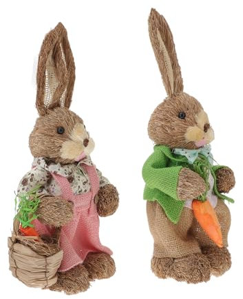 Ciieeo 2 Pièces Lapin De Paille Fait À La Main Lapin De Paille De Pâques Décorations De Printemps Statue De Lapin Décoration De Bureau De Pâques Mini Jouet Animaux pour Enfants Sculpture