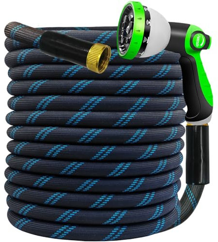 Gartenschlauch, 15,2 m, nicht erweiterbar, robust, flexibel und leicht, Wasserschlauch mit 10 Funktionen, knickfrei, auslaufsicher, super Stoff, solide Beschläge für Auto, Wohnmobil, Marine, Camper