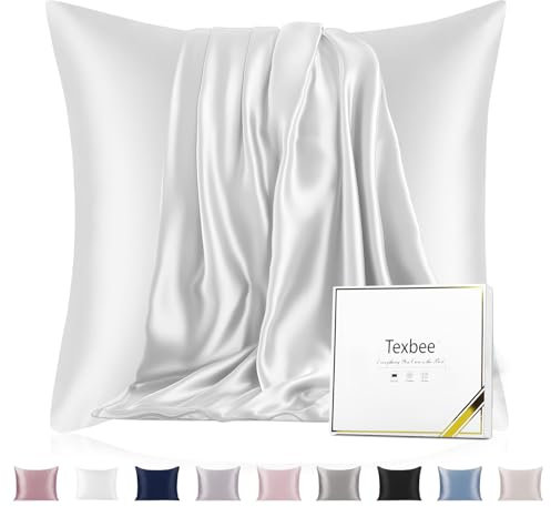 Texbee Seidenkissenbezug 80x80cm für Haar und Haut 1PC Beide Seiten Natürliche Kissenbezug Seide mit verstecktem Reißverschluss Weiche Atmungsaktive Glatte Standardgröße-Elfenbeinweiß