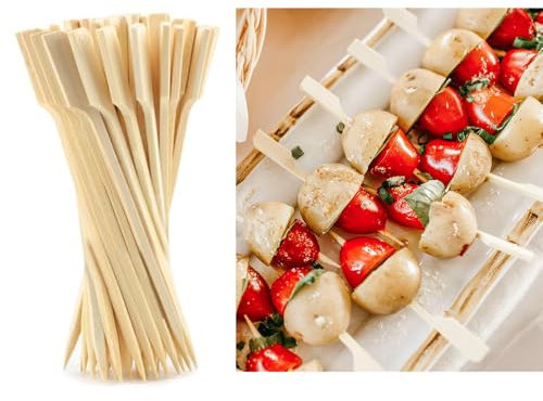 YiyuanHe 100 Pcs 12cm Bamboo Mini Skewers, Eco-Friendly BBQ Kebab Party Sticks, Suitable for Fruits, Veggies, Desserts, Appetizers