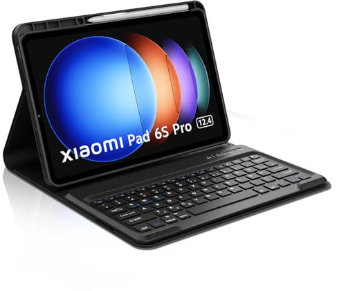 Occtingkind, Keyboard for Xiaomi Pad 6S Pro, Case with Keyboard for Xiaomi Pad 6S Pro 12.4 Inch, Magnetic Removable Bluetooth Keyboard for Xiaomi Pad 6S Pro, Layout QWERTZ, USB C, Black
