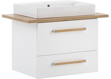 Schildmeyer Waschtisch Duo 701517, kreideweiß/Eiche Landhaus Dekor, 82,2 x 50 x 61,5 cm