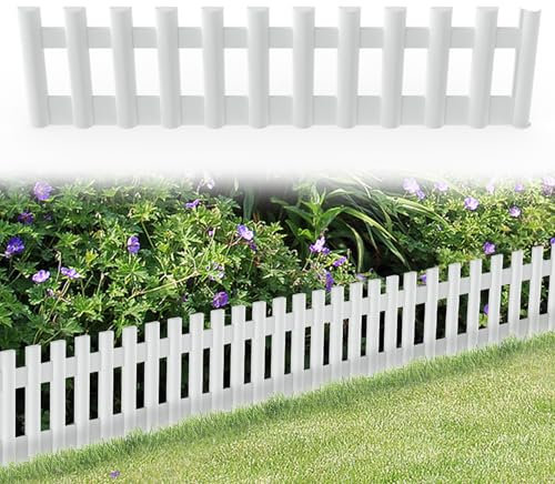 FIVMEN Lot de 6 bordures de pelouse en plastique - 43 x 12 cm - Avec clous de sol - Flexible - Pour parterre de fleurs - Palissade de jardin - Blanc