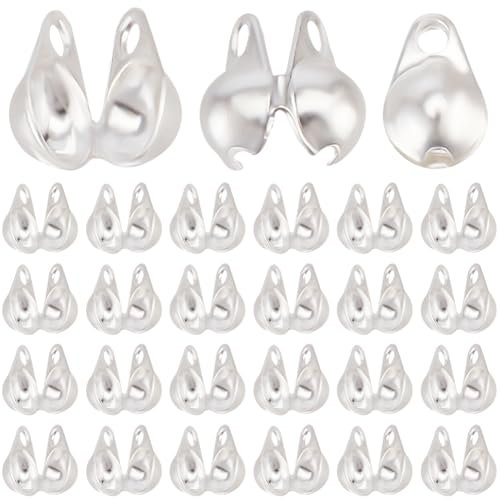 Beebeecraft 1 boîte de 300 Embouts de Perles 925 Cache Nœuds Plaqués Argent Sterling 304 Perles à Sertir Ouvertes en Acier Inoxydable pour la Fabrication de Bijoux