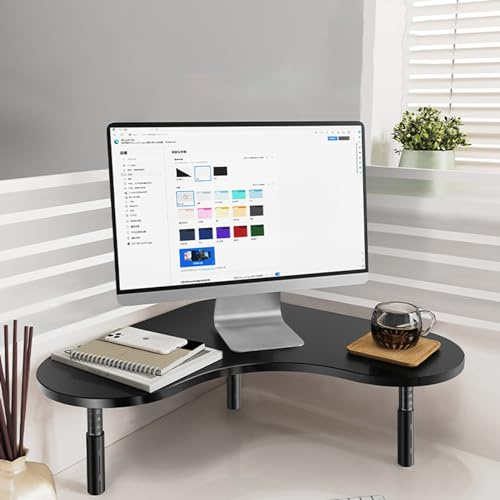 HCZKIUJY Eck-Monitorständer, Metall-Eck-Bildschirmständer, höhenverstellbar, moderner Schreibtisch-Erhöhung für Computer-Monitor/Laptop, dreieckige Ablage mit Silikonpads,Black